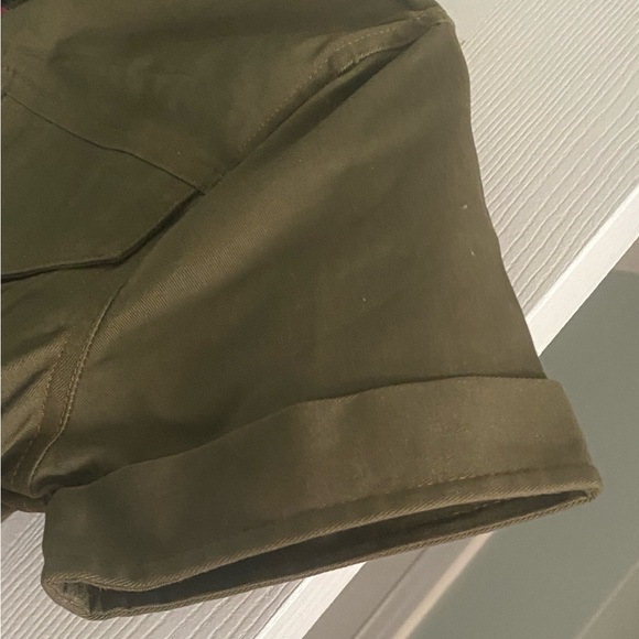 Fashion Nova Olive Green Cropped Button-Front Shirt with Tie - Picture 6 of 8